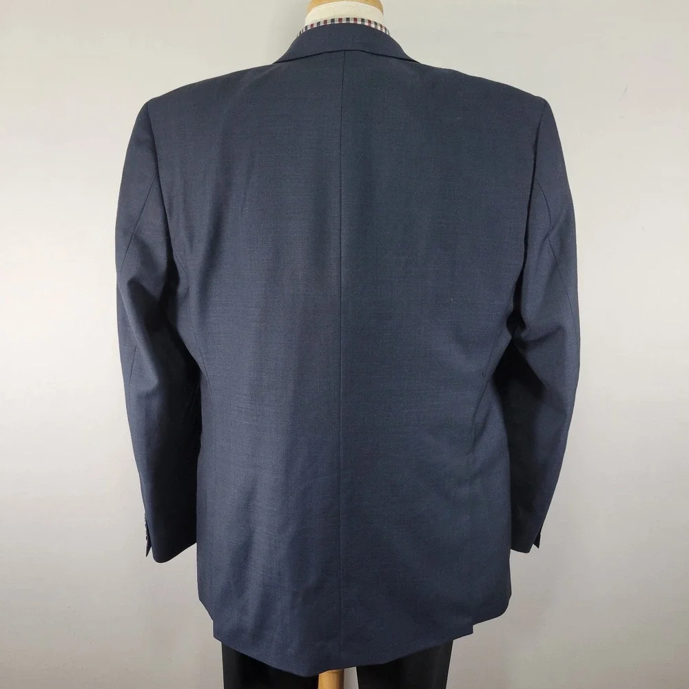 Alfani‎ Men's Sport Coat Blazer Two Button Navy Blue Wool Polyester Size 46L